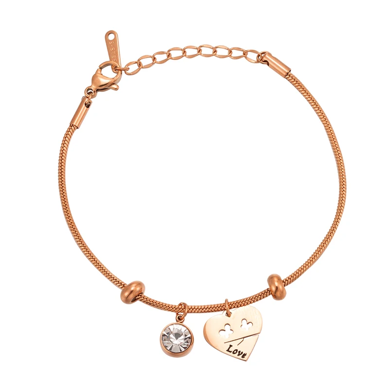 New Crystal and Hollow Butterfly Peach Heart Bracelet Stainless Steel High Quality Gold Color Love Jewelry Woman Bracelet Gift