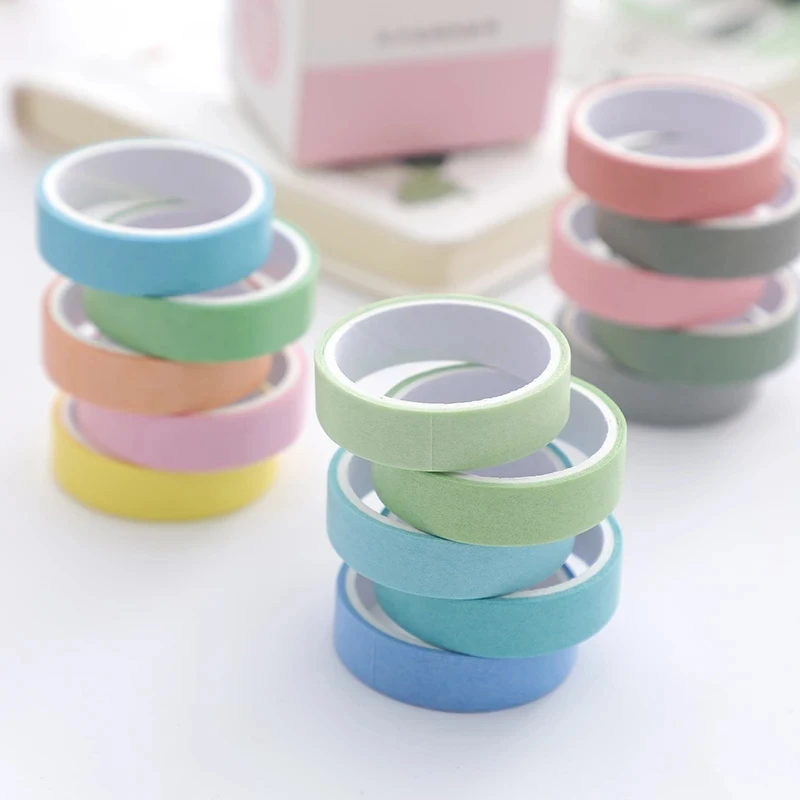 5Rolls/Set KawaiI Geometry Solid Color Washi Tape Decorative Masking Cute Scrapbooking Adhesive Office School Stationery Supplie