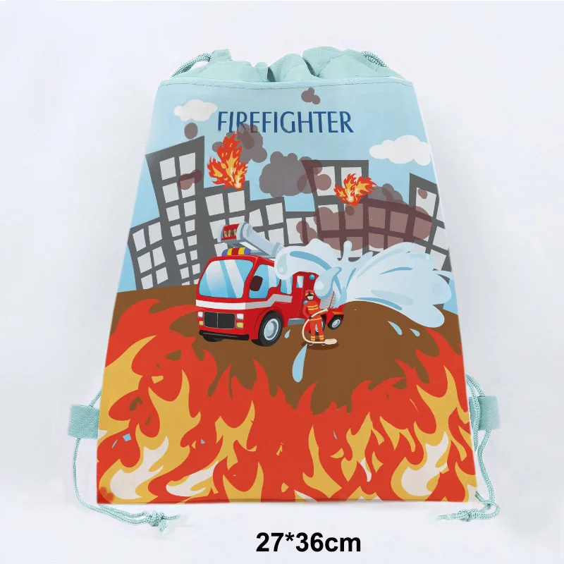 Firetruck Birthday Party Decor Snack Candy Bags Firefighter Drawstring Backpack Fire Party Favor Bags Fireman Theme Supplies