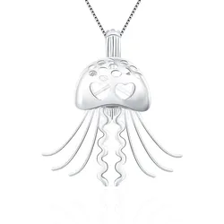 CLUCI Silver 925 Pearl Cage Pendant Cute Jellyfish  Pendant for Women Jewelry 925 Sterling Silver Pendant Pearl Locket SC151SB