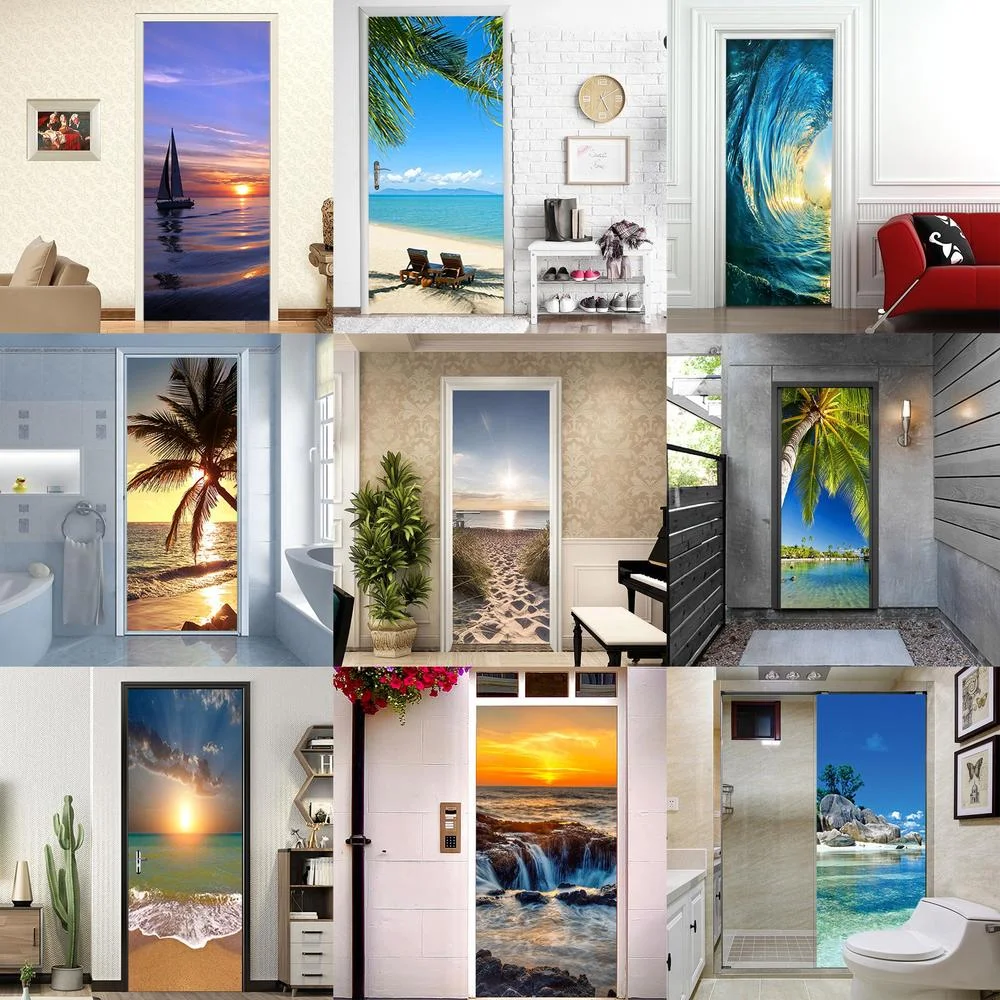 

Landscape Door Stickers 3D Eco-friendly Removable Vinilos Para Puertas Adhesive Wallpaper Art Murals for Doors Modern Home Decor