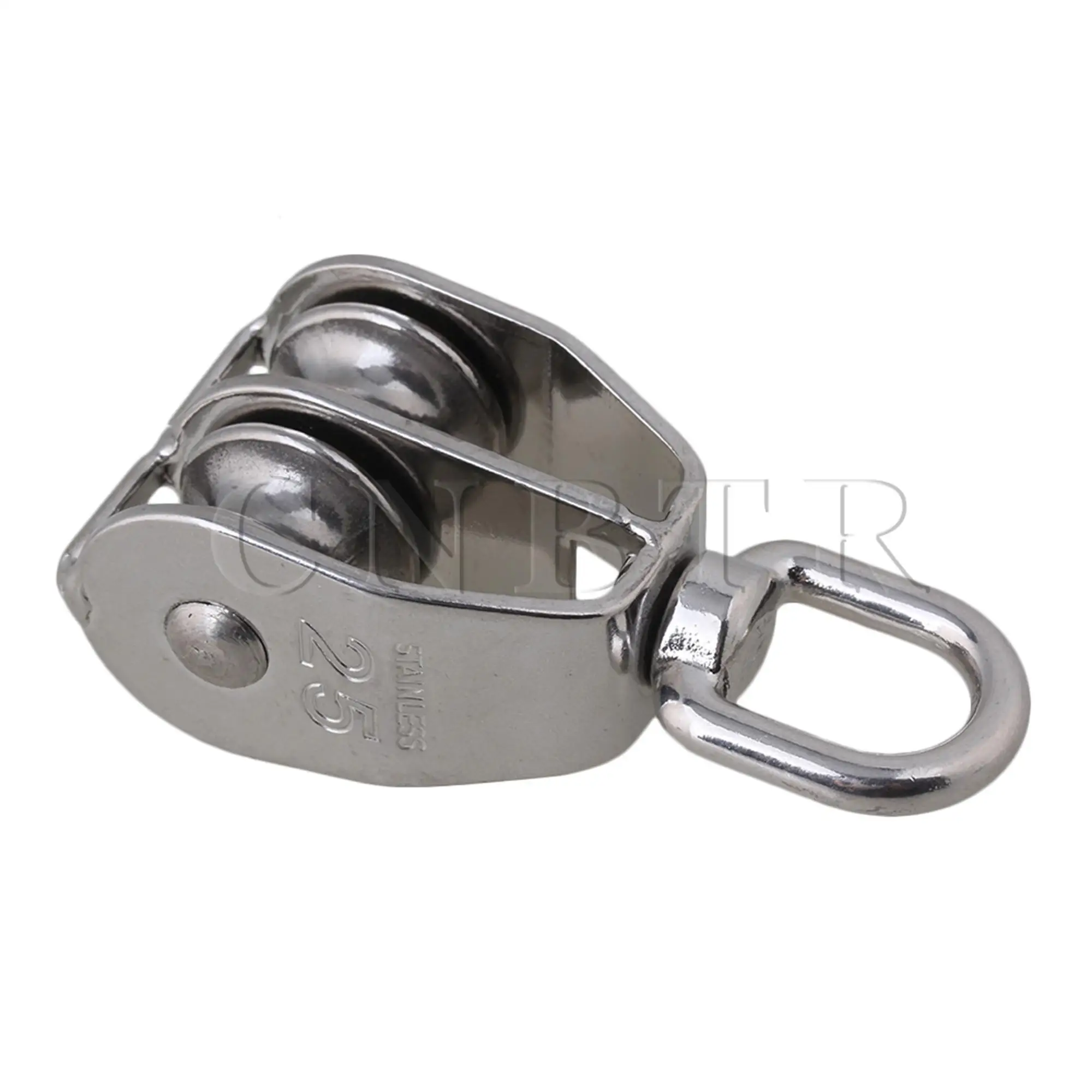 CNBTR M25 25mm Swivel Stainless Steel 304 Double Pulley Block Chain Traction Wheel