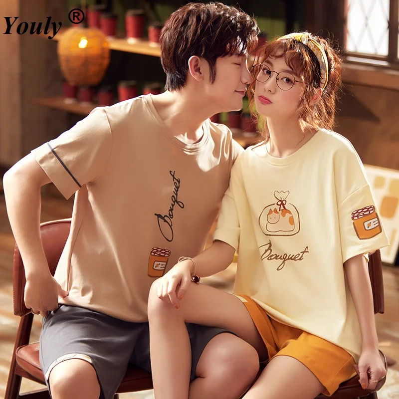 

Women and Men Summer Cotton Couple Pajamas Sets 2022 Pyjama Femmel Shorts Pajama Leisure Couple Homewear Night Suit