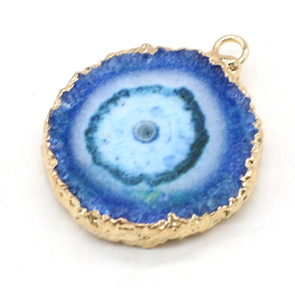 Natural Stone Druzy Pendants Gold plated Round Slice Druzy Quartzs for Jewelry Making Diy Necklace Accessories