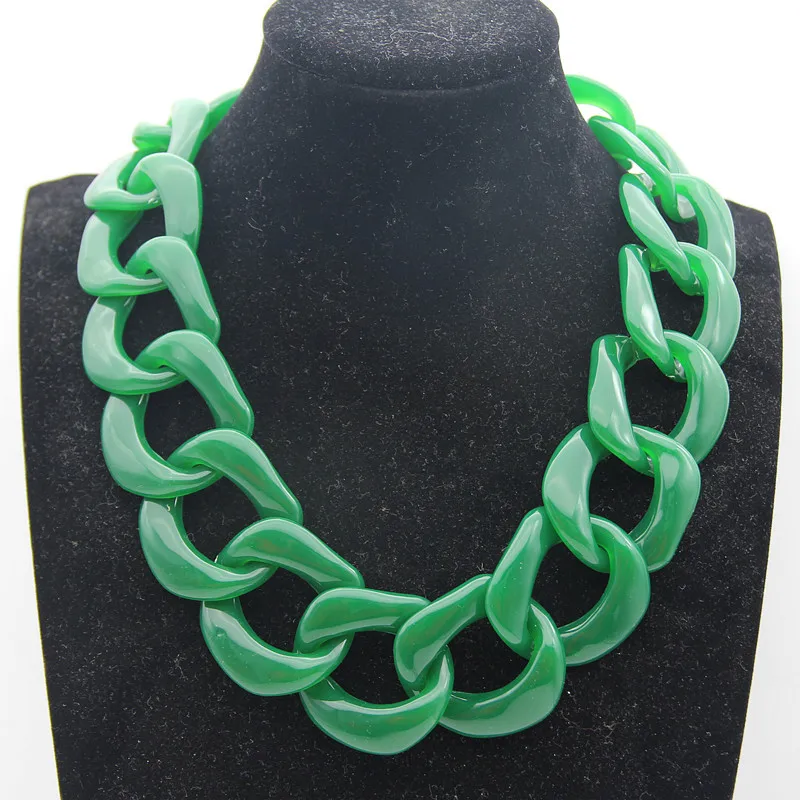 Vintage Long Chain Collar Necklace Big Resin Green Chunky Chain Necklace For Women Fashion Necklaces Jewelry Pendants Bijoux