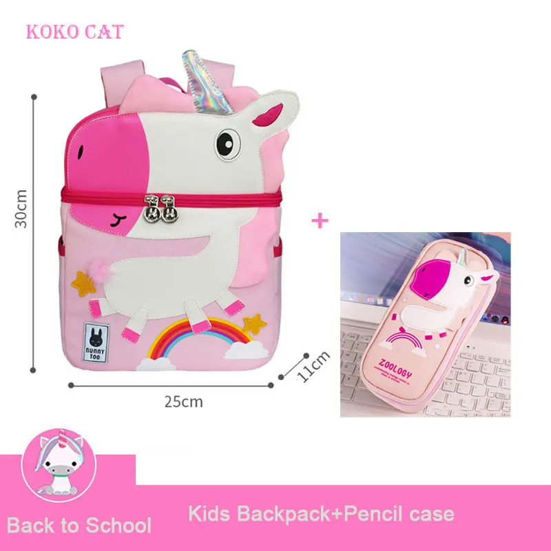 Kid Unicorn Backpack Cute 3D Cartoon Dinosaur Anti-lost Printed Kindergarten orthopedic School Bag for Girl Boy Children Mochila