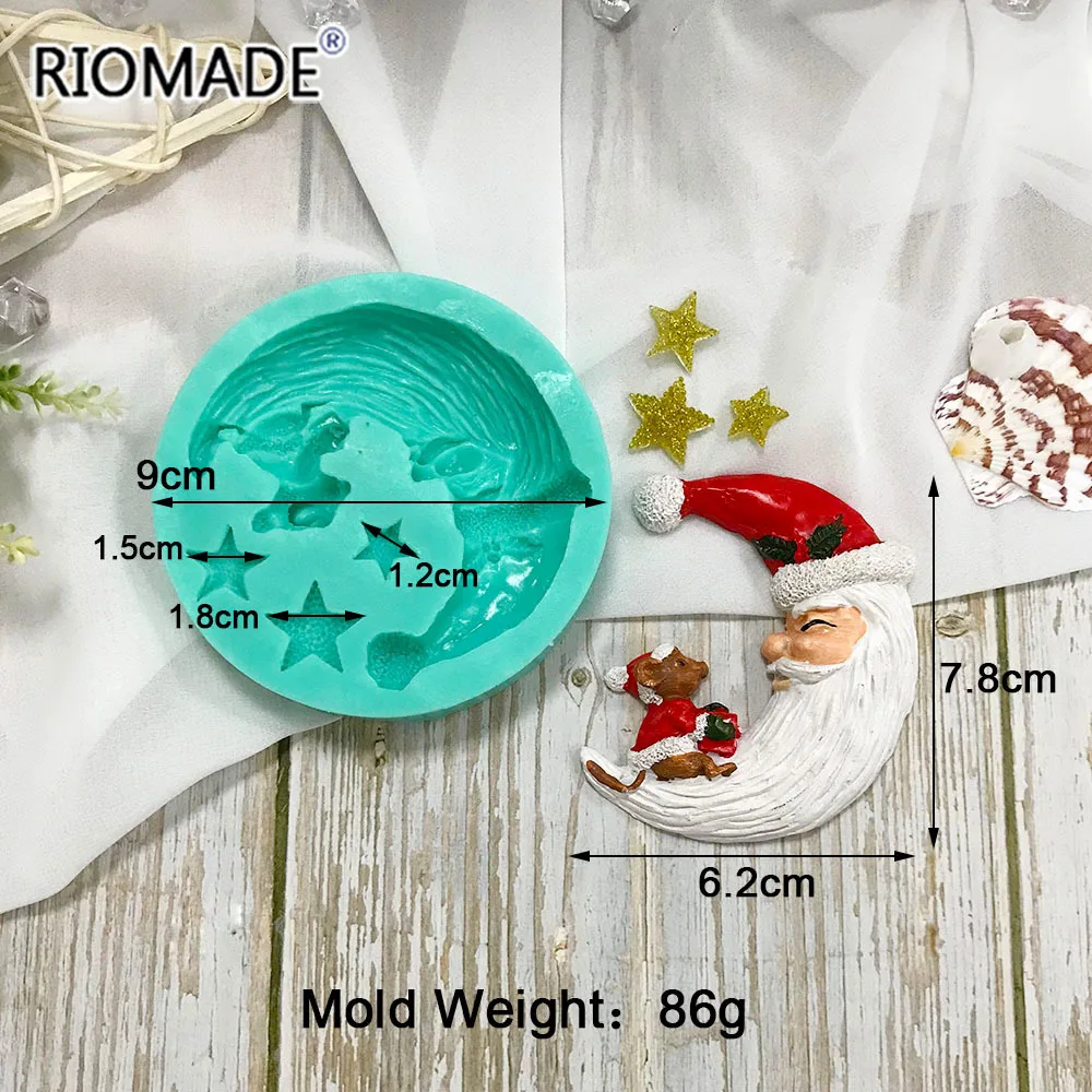 Santa Claus Moon Shape Fondant Silicone Mold With Star Squirrel For Christmas Chocolate Dessert Biscuit Sugar Baking Cake Tools