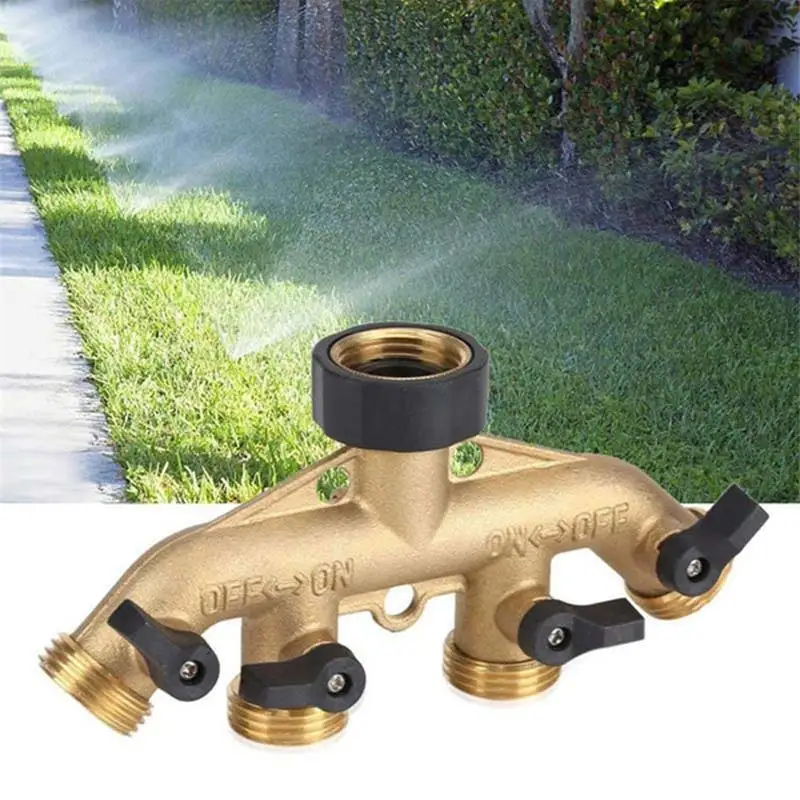 1pc Gardening Domestic Hose Pure Copper Four-way Valve Diverter Controller Diverter Four-way Clamp Diverter