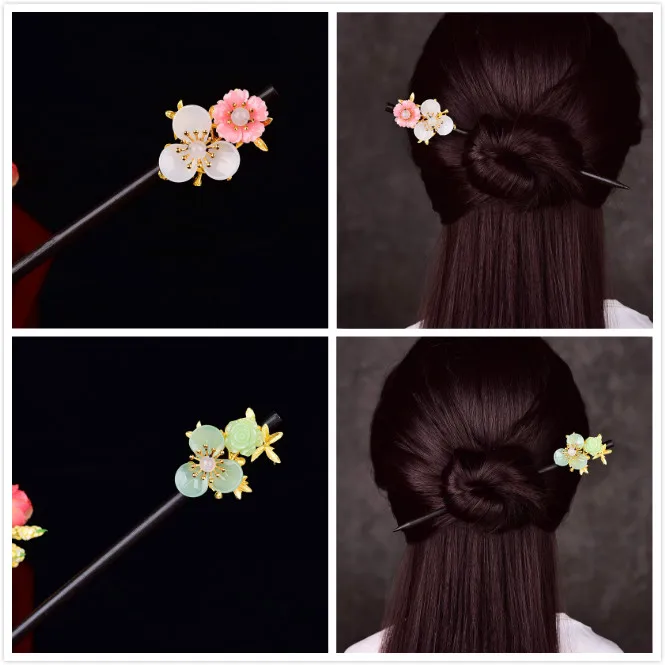 Simple Temperamental Coloured Glaze Flower Hair Stick The Tang Dynasty Hanfu Accessories Female Classical Delicate Hair Jewelry