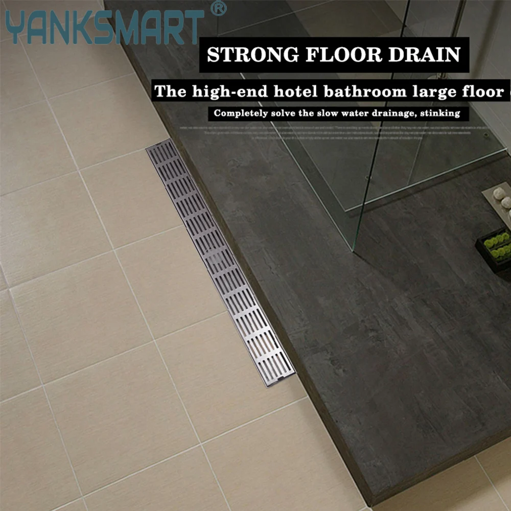 

YANKSMART 24-inch Anti-odor Drain 304 Stainless Steel Rectangle Linear Waste Drain Cover Stopper For Hotel Bathroom Shower Floor