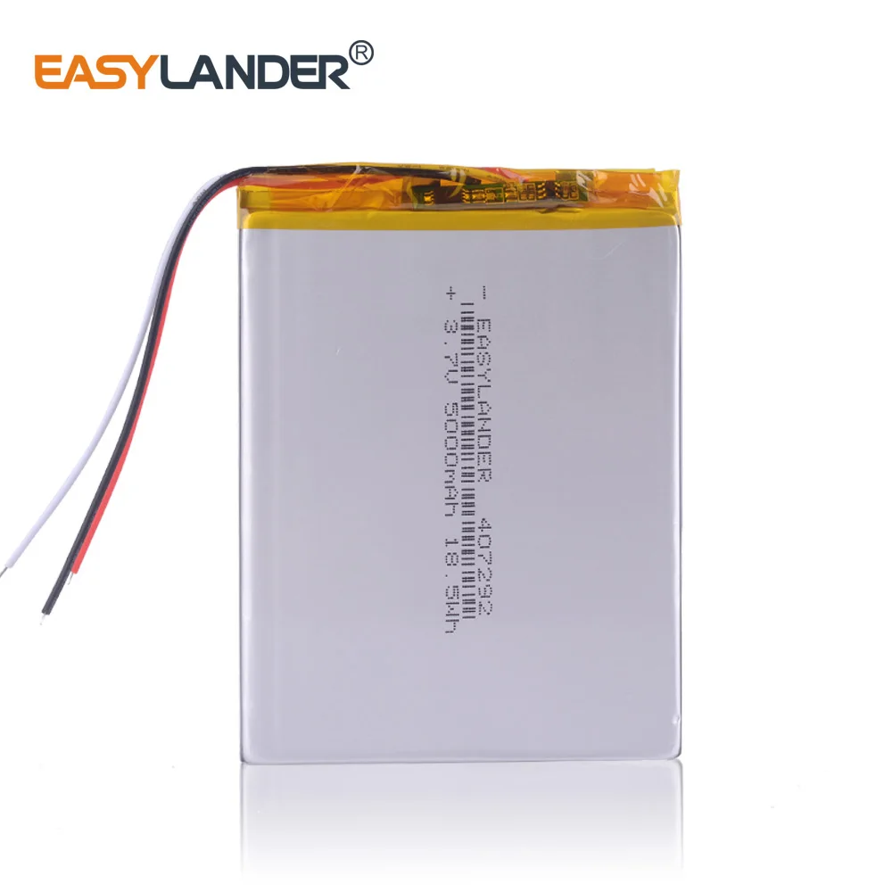 

3wires 407292 3.7v 5000mah Battery For Tablet Lithium Polymer Rechargeable 7inch 8inch 9inch