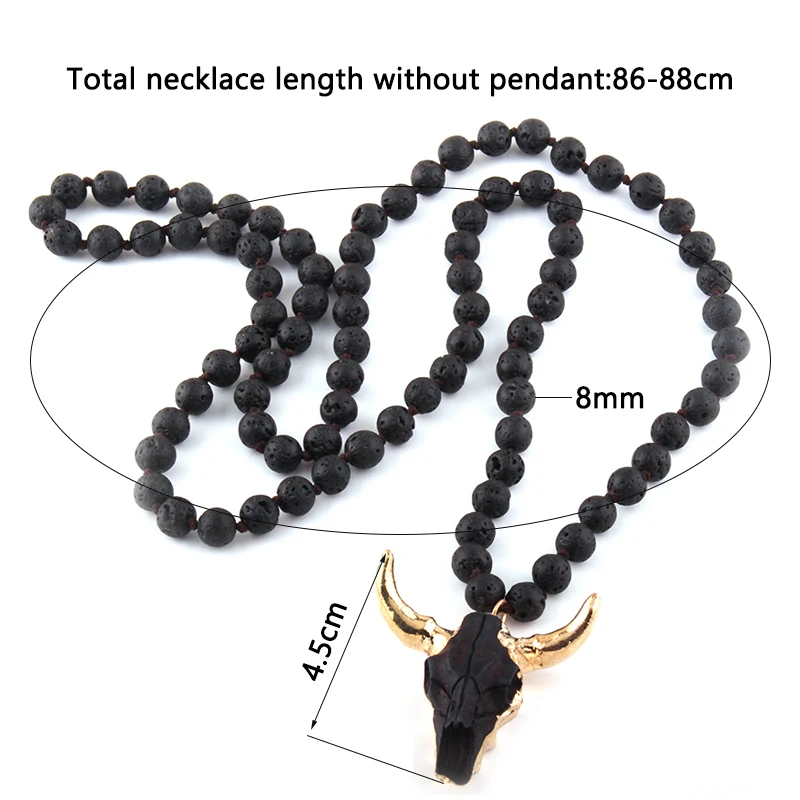 Fashion Bohemian Jewelry Amazonite Stone Knotted Horn Pendant Necklace For Women Beaded Necklace