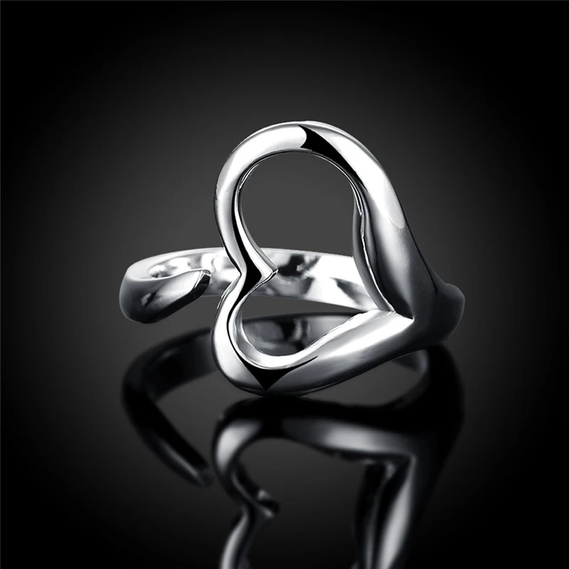 DOTEFFIL Silver Color Heart-Shaped Open Ring For Women Wedding Engagement Party Jewelry