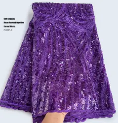 High grade Purple Sequined French Lace African Cord Embroidered Guipure Net Base Fabric Korea Mesh Casual Occasional Wear