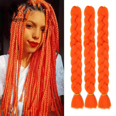 Alororo Long Synthetic Hair Braids 82Inch/165g Jumbo Braid Hair Yaki Texture Orange Pure Color One pcs Braiding Box Braid Hiar