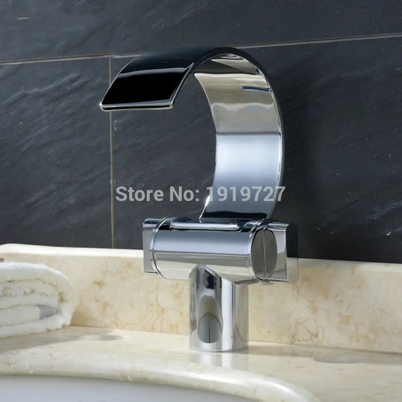 Vidric 100% Solid Brass Unique Design Polish Chrome Double Handle Deck Mount Waterfall Bathroom Sink Faucet Silver Basin Mixer T