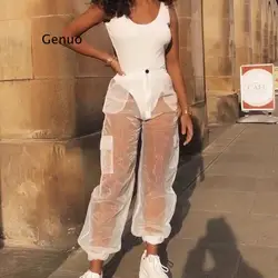 Women Transparent Pants Sexy Mesh Sheer See Through Long Pants Casual Loose Wide Leg Trousers for Daily Life Nightclub Party