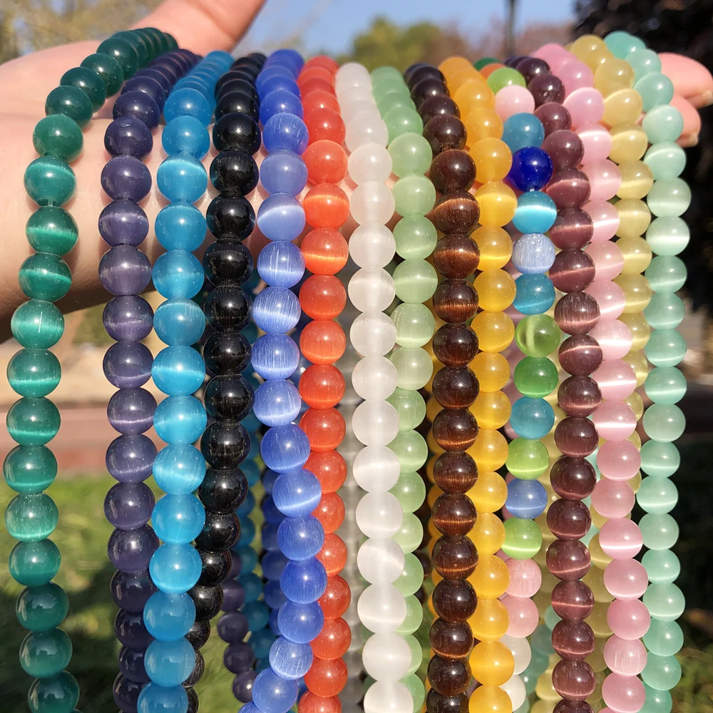 Natural Cat Eye Stone Beads White Yellow Orange Cat Eye Bead Smooth Loose Beads For Jewelry Making Diy Charms Bracelets Necklace