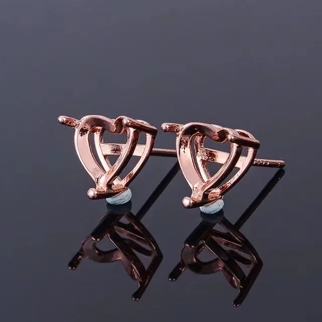 925 Silver Heart Earring Tray Prevent Allergy Sterling Silver Stud Earring Bezel Prong Studs Earrings Settings for Jewelry DIY