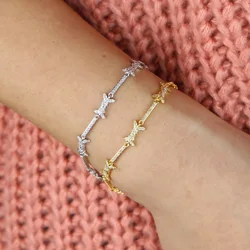 High Quality Clear CZ Barbed Wire Charm Link Chain Bracelet 15+4cm Adjusted Silver Color Delicate Fashion Jewelry For Women
