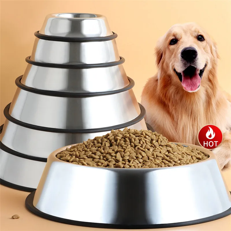 Stainless Steel Pet Bowl Thickened Antiskid Pet Food Bowl Silicone Bowl Bottom Cat Bowl Dog Bowl No Slip Pet Supplies 1750ml