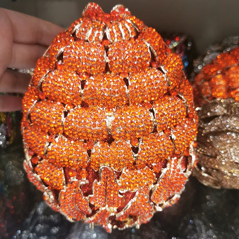 

Fashion Pineapple Orange 12 Colors Evening Clutch Bag Luxury Diamond Crystal Wedding Bridal Purse Shoulder Lady Mini Minaudiere