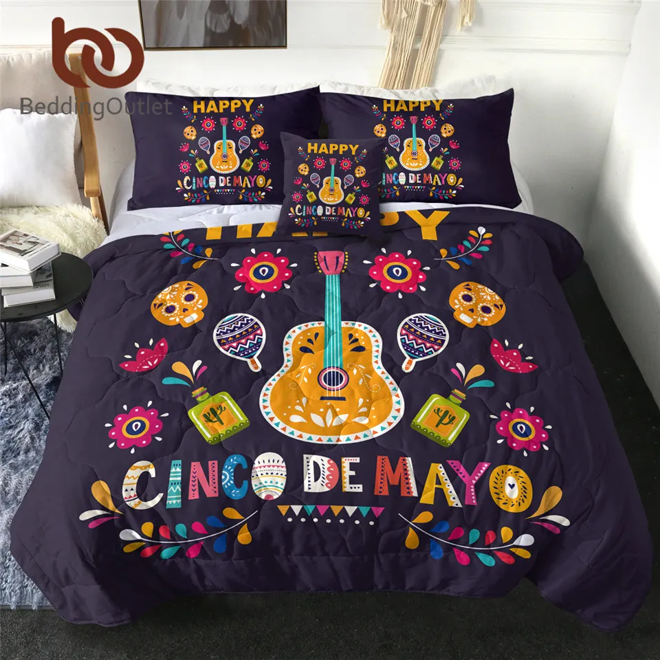 

BeddingOutlet Cinco de Mayo Thin Duvet Holiday Quilted Blanket Guitar Skull Beer Comforter Hippie Bed Set Tradition Bedspread