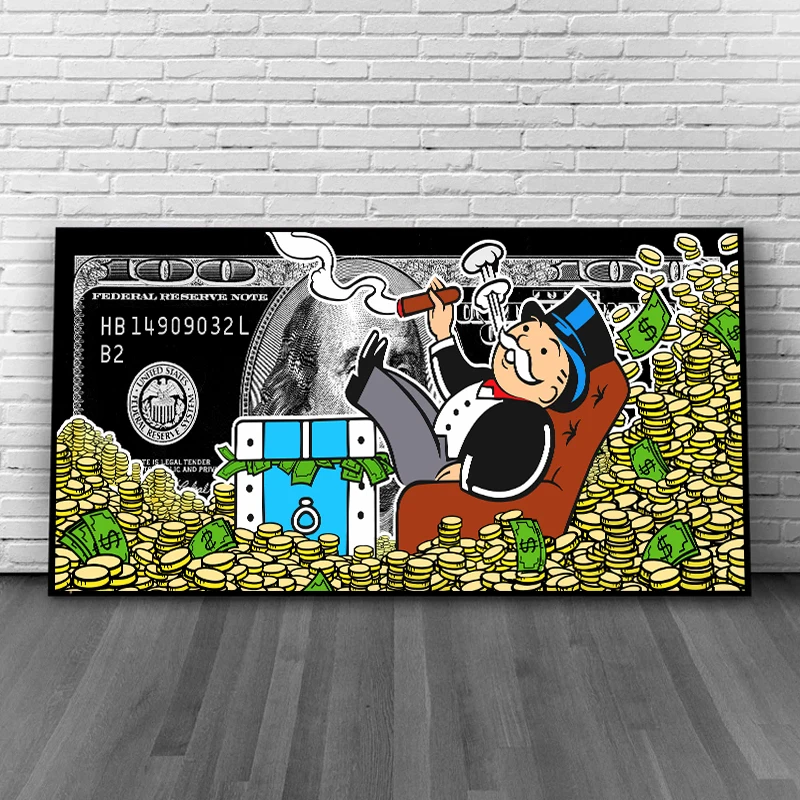 

Street Art of Monopoly Lying In A Pile of Money Canvas Paintings on The Wall Dollars Posters and Print for Modern Home Cuadros