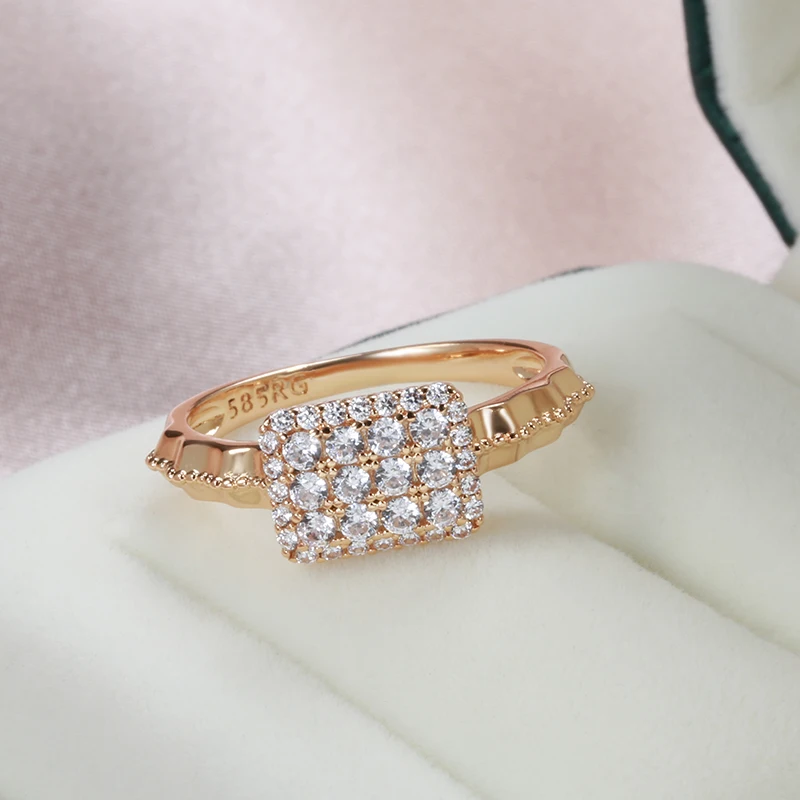 Kinel New 585 Rose Gold Earrings Ring Sets for Women Classic Natural Zircon Earrings Ring Fashion Bridal Wedding Jewelry Set