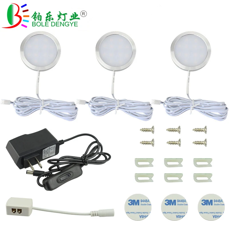 3/4/6/8/10pcs  LED Under Cabinet Light Kitchen Puck Lights Wardrobe Lamp Cupboard Closet Night Lighting 2.5W 12V DC Cabinet Led