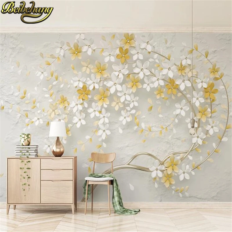 Custom Flower embossed golden tree wallpapers for living room papel parede background wall paper painting wallpaper wall decor