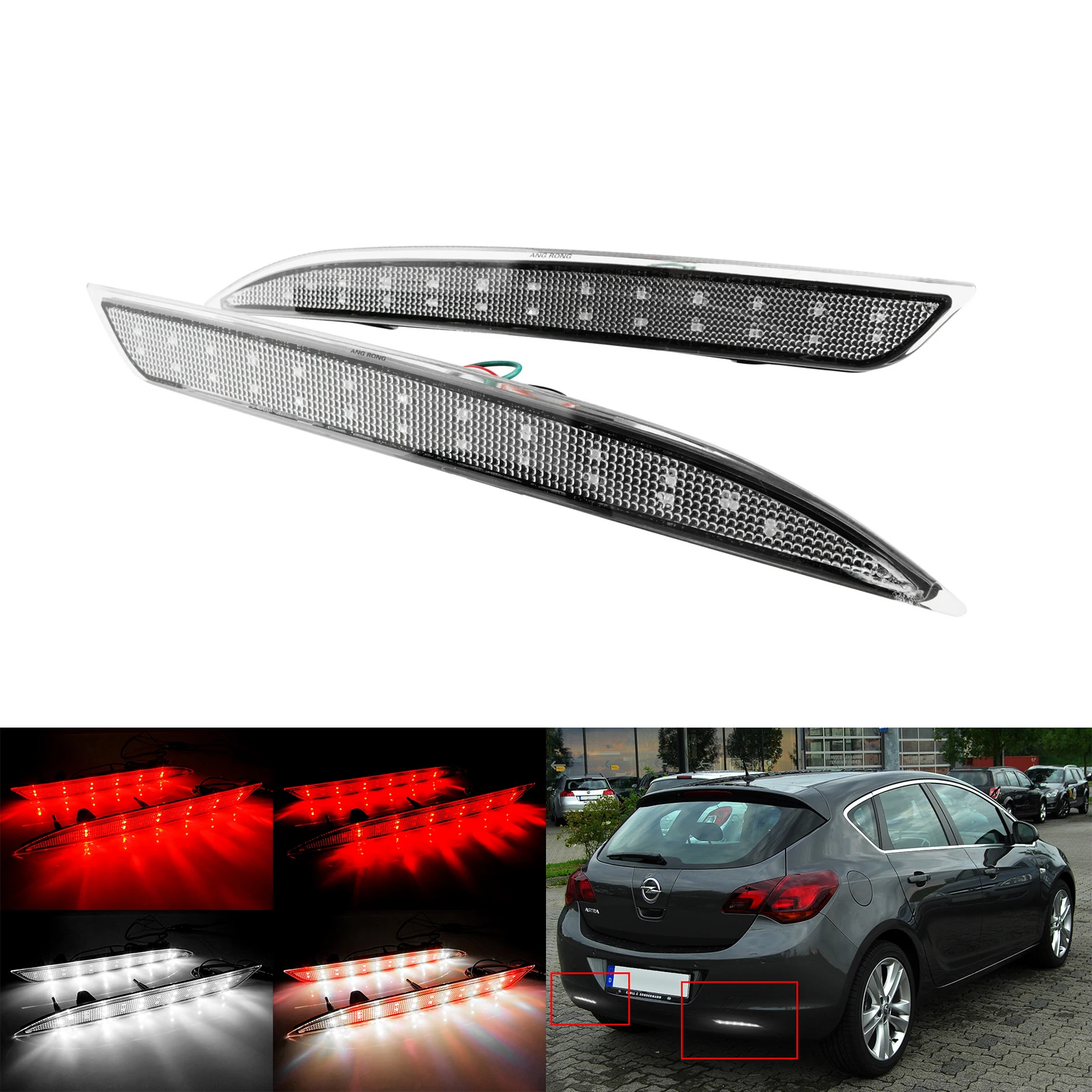 ANGRONG 2X Dla 2009-12 Opel Vauxhall Astra J LED Odbłyśnik tylnego zderzaka Światło stopu UK