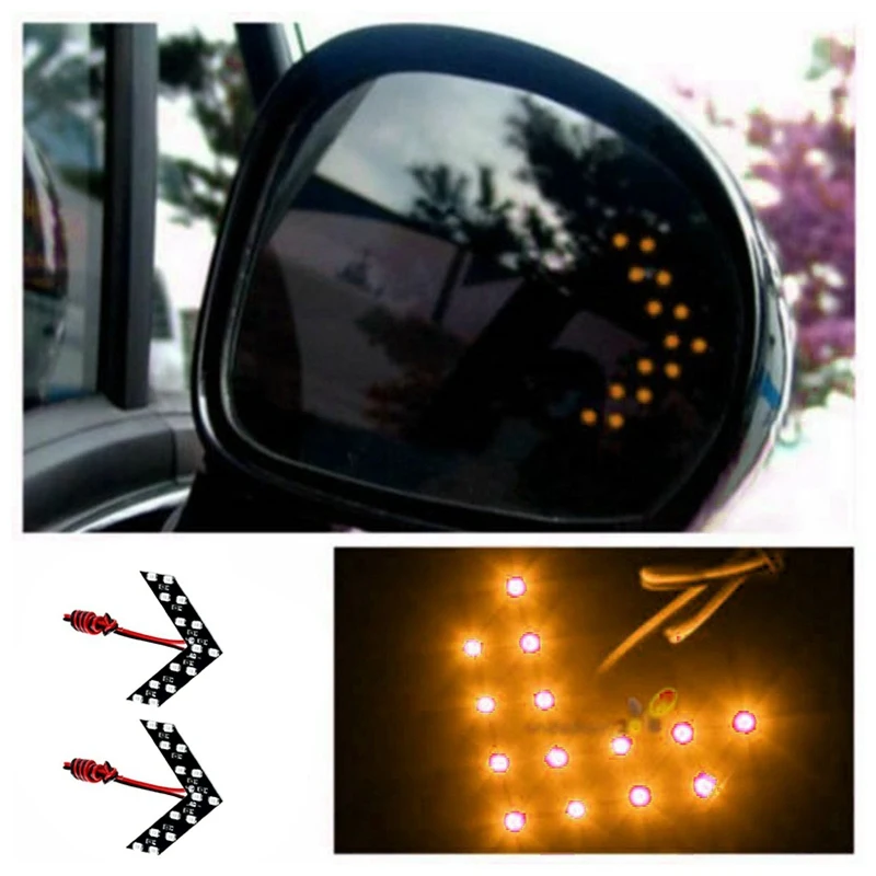 2PCS Universal 14-SMD Car Side Rearview Mirror Turn Signal LED Lights Blinker Retrofit Yellow Light