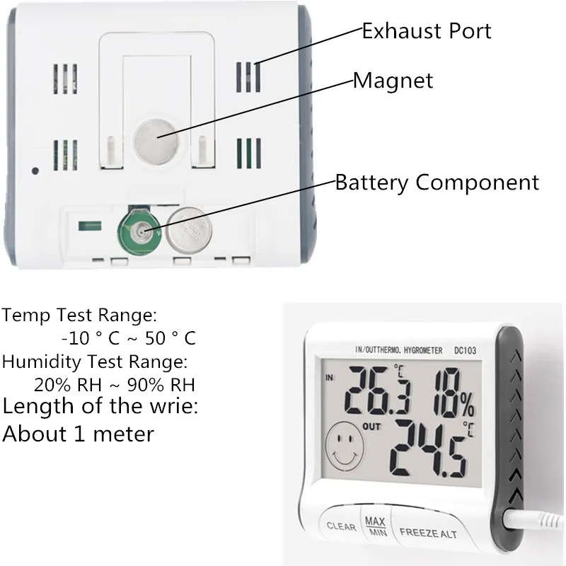 MAX/MIN Values Temperature Humidity Digital Thermometer Hygrometer Wired External Sensor Tester Weather Station 15%off