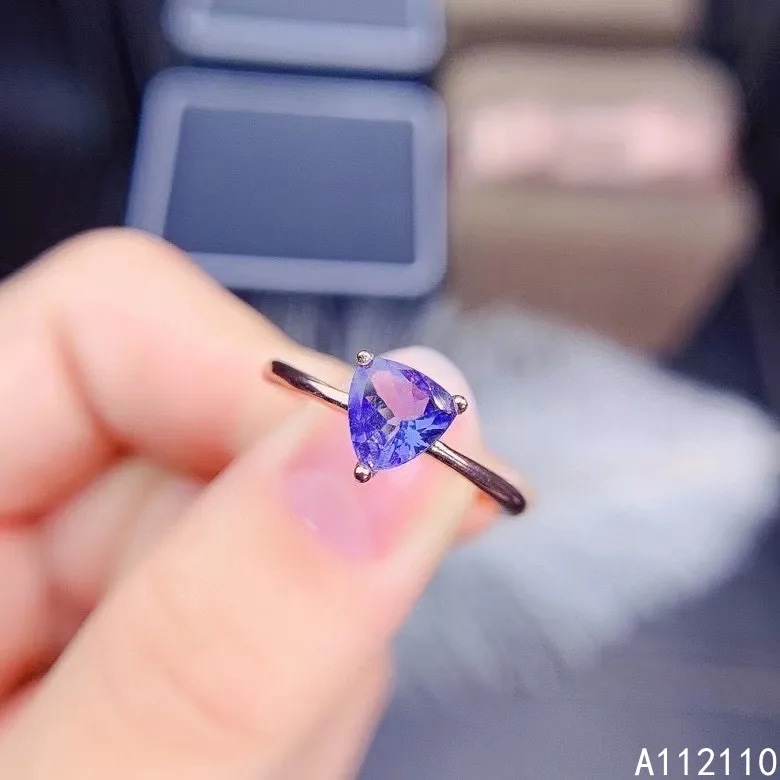 

Fine Jewelry 925 Sterling Silver Inset With Natural Gemstone Women's Popular Vintage triangle Tanzanite Adjustable Ring Suppor