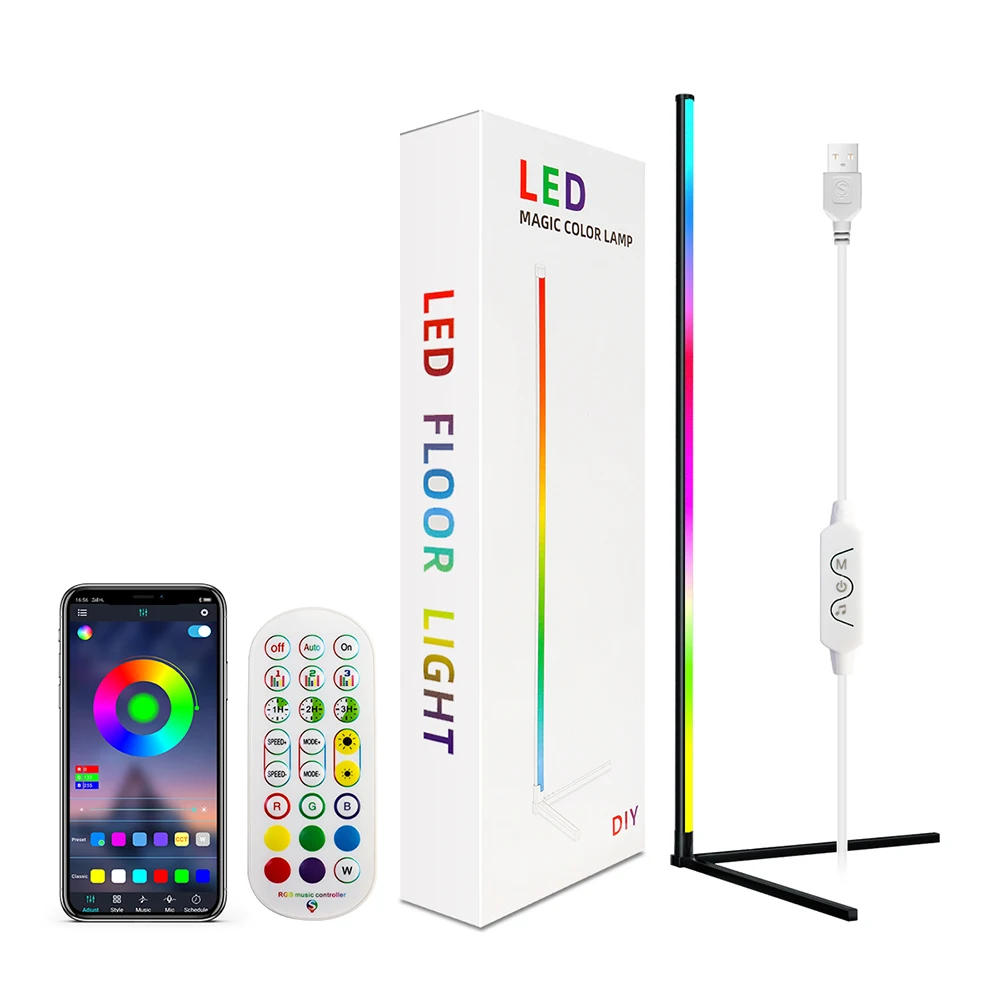 Bluetooth App Control RGB Color Changing LED Music Corner Floor Standing Lamp Light With Remote for Bedroom Living Gaming Room