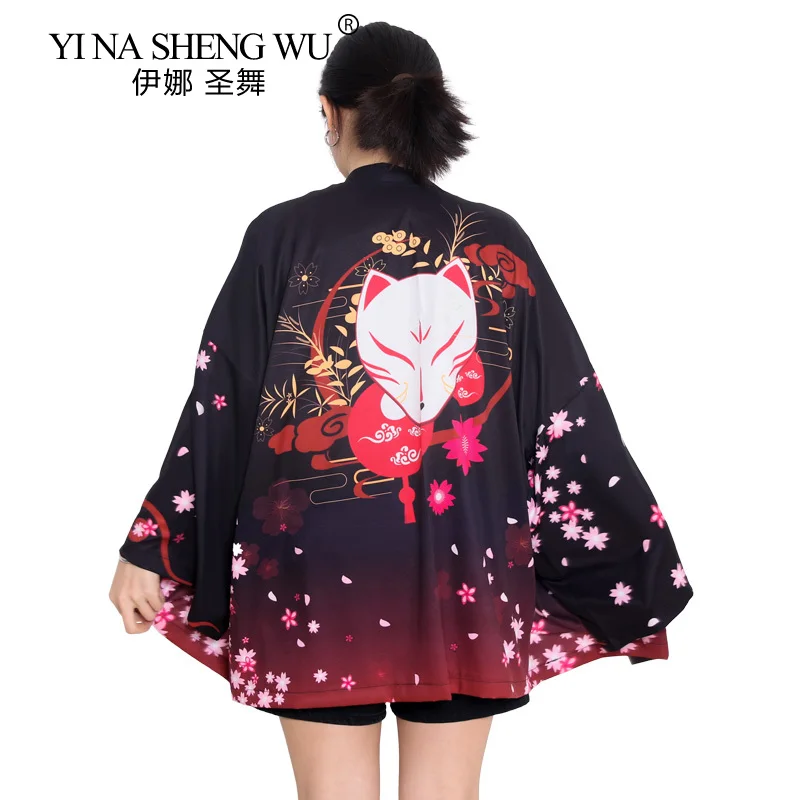 

Yukata Women Kimono Cardigan Japan Kimonos Asia Clothes Summer Fox Print Shirt Top Casual Kimonos Kawaii Kimono Cosplay Costume