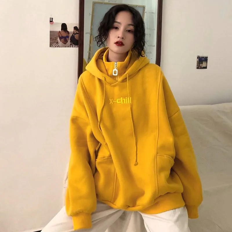 Hoodies Women Autumn Winter Trendy Korean Style Simple Casual Ulzzang High Quality Streetwear Soft Loose Solid Womens Clothing