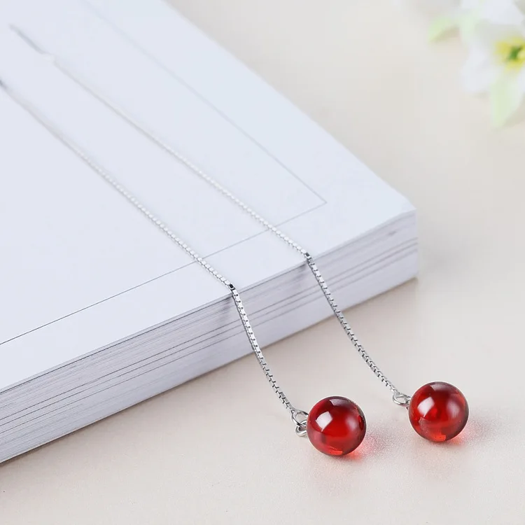 

Серьги женские длинные из серебра 925 пробы с красным гранатом
