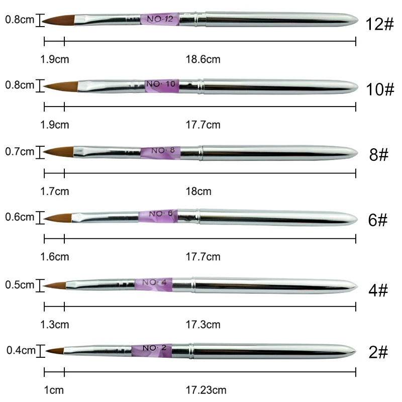 Pro Nail rzeźba artystyczna szczotka Kolinsky Sable proszek akrylowy Pen #2/4/6/8/10/12 żel budujący utwardzany promieniami UV rzeźba rysunek pędzle malarskie