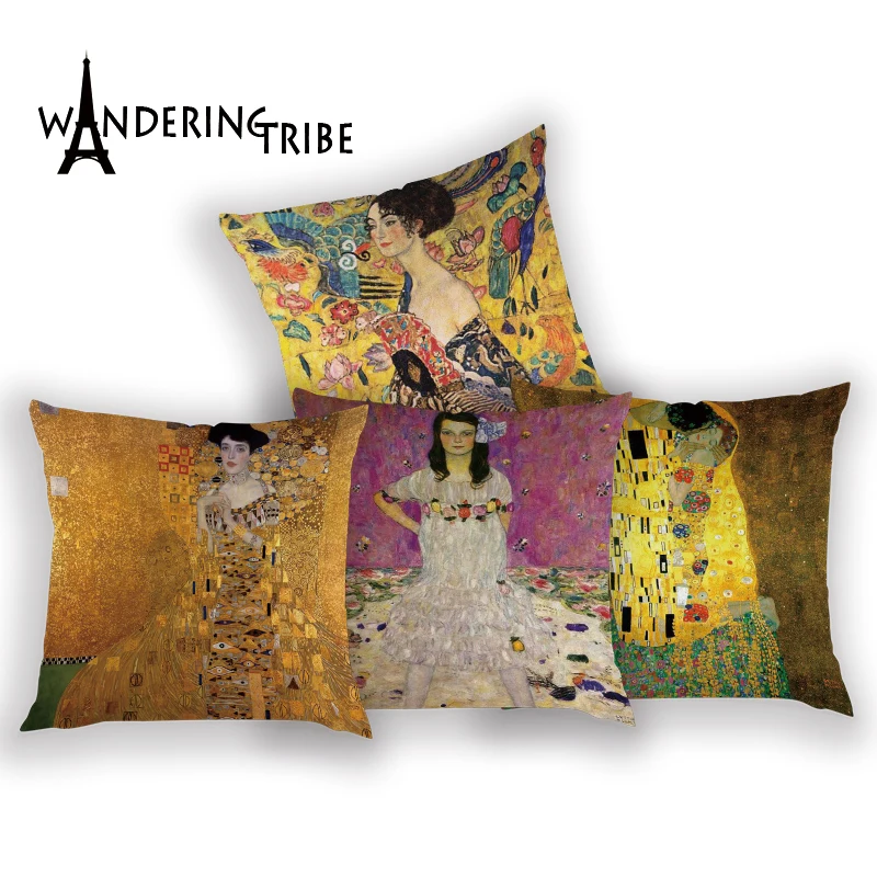 Nordic Oils Painting Cushion Cover Gold Pattern Cushions Decorative Vintage Pillow Cover Lovely Cushion Case Pillows Decor Home