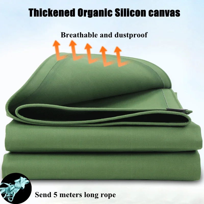 Thick 0.8mm Green Tarpaulin Rainproof Cloth Truck Ship Waterproof Cloth Shade Sail Outdoor Garden Awning Organic Silicon Canvas