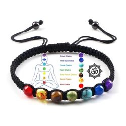 7 contas de chakra artesanal pulseira 6mm corda de pedra natural trançado yoga reiki cura equilíbrio pulseiras & bangles meditação presente