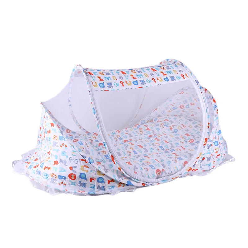 0-24 Months Baby Infant Bedding Mesh Crib Netting Folding Baby Mosquito Nets with Mattress Pillow Music Bag or Cool Mat Pillow