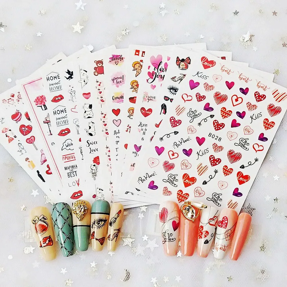 1pcs Valentine's Day Nail Art Sticker 3D Romantic Couple/Lips/Heart/Lover/Angel Self-Adhesive Slider Decorations Nail Decals