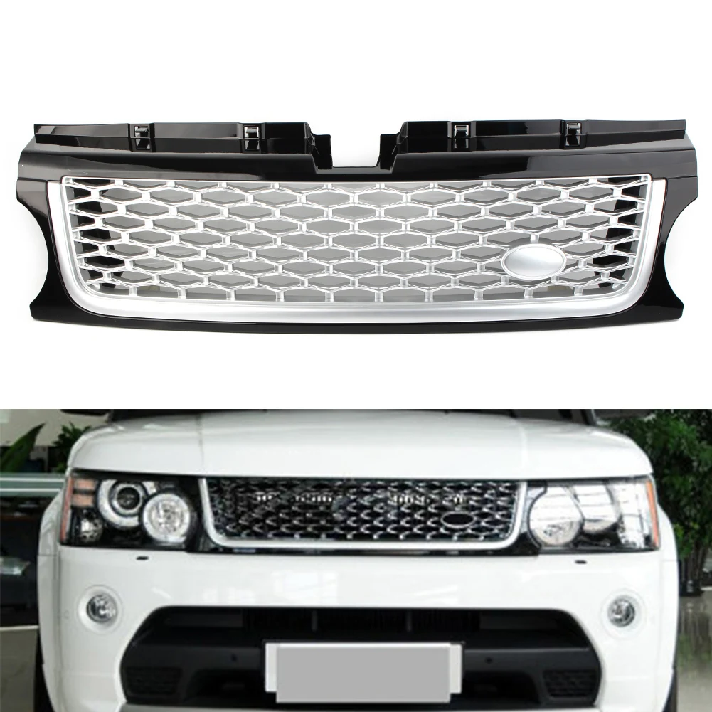 

Передняя решетка автомобиля с эмблемой для Range Rover Sport 2010 2011 2012 2013, черная + серебристая верхняя сетчатая решетка из АБС-пластика