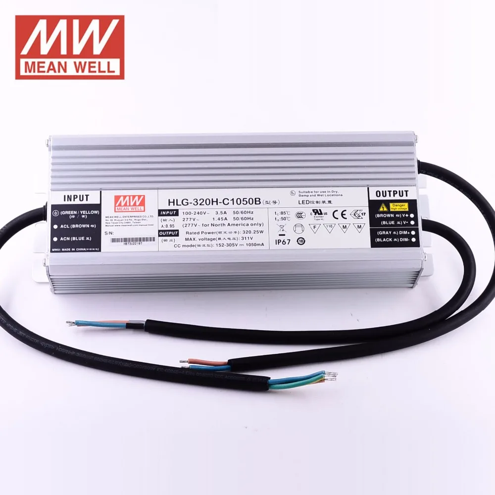 Dimmable Meanwell 320w LED Driver HLG-320H-C1050B/1400B/2100B/2800B/3500B for cree cob cxb3590/clu048 1212