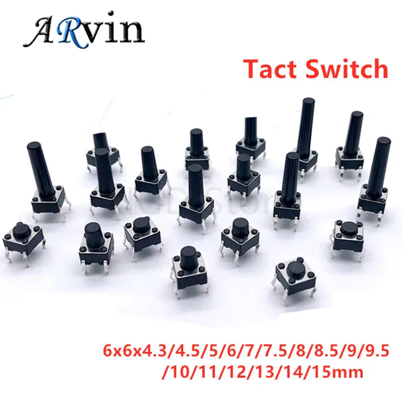 20 sztuk 6x6x4.3/5/6/7/8/9/10/11/12/13/14/15MM przełączniki taktowe Push przycisk 4PIN mikro przełącznik do kuchenka indukcyjna/płytka przycisk