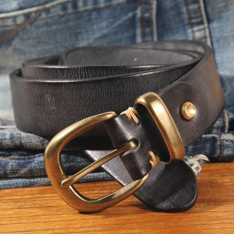 Women's Handmade Retro Strap Casual Brass Pin Buckle Genuine Leather Belt Women Strap Designer Belts Women Belts For Jeans