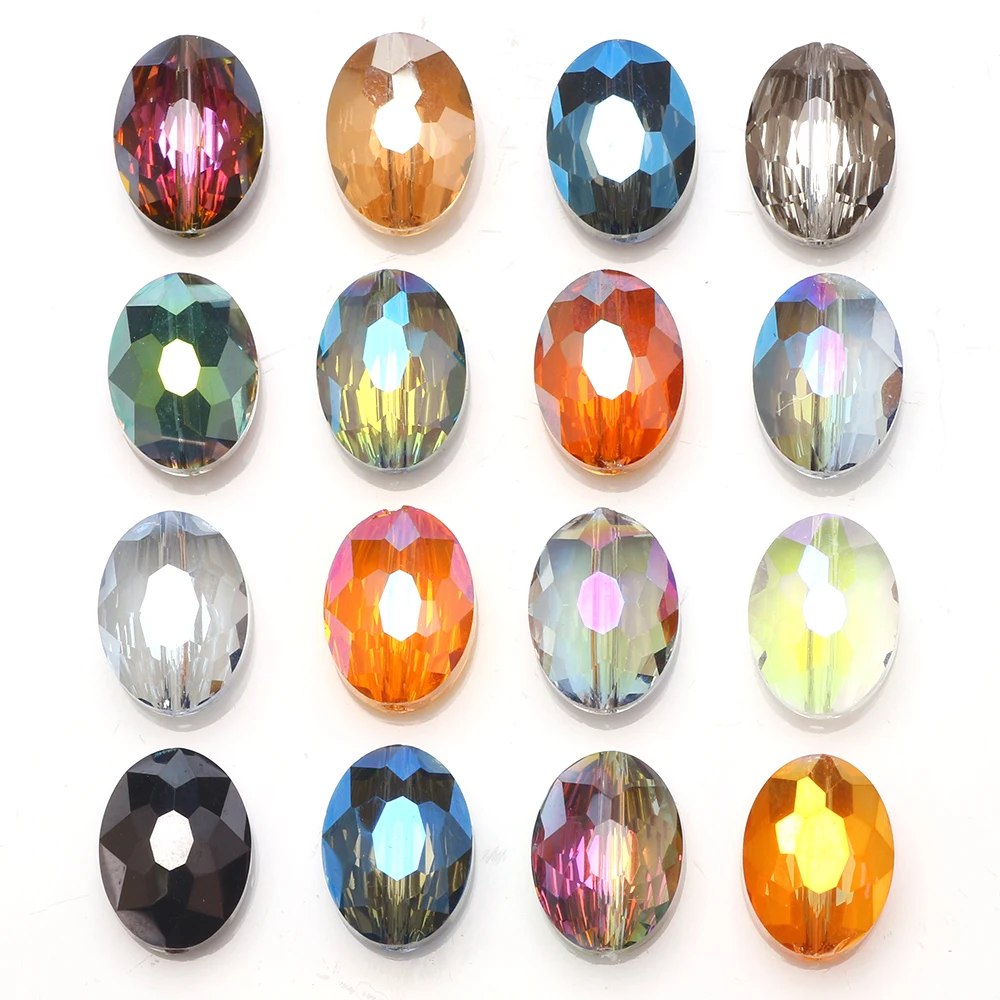 30Pcs Natural Stone Beads Black 9x12mm Faceted Glass Oval Beads Crystal Jewelry DIY Making Charms Necklace Accessories